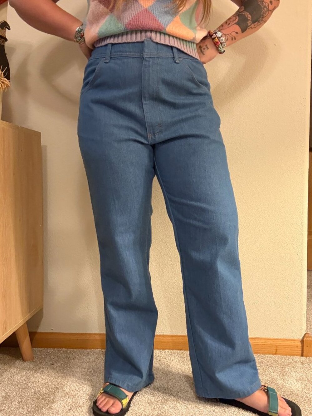 Vintage 70s Wrangler Light Wash High Rise Jeans 34 Petite